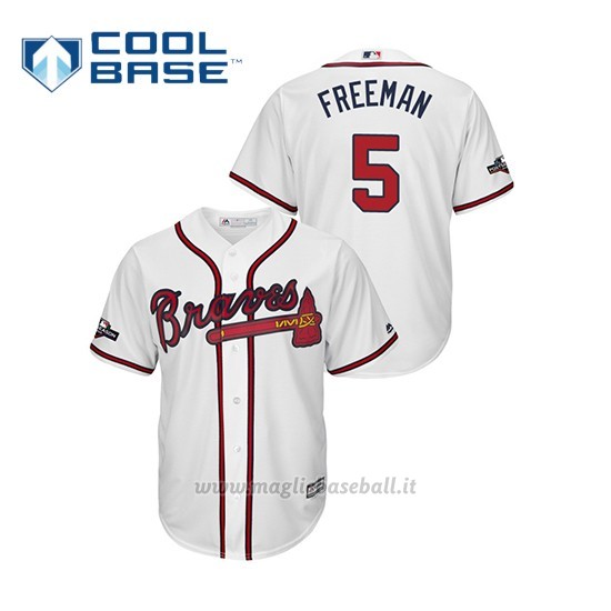 Maglia Baseball Uomo Atlanta Braves 5 Freddie Freeman 2019 Postseason Cool Base Bianco